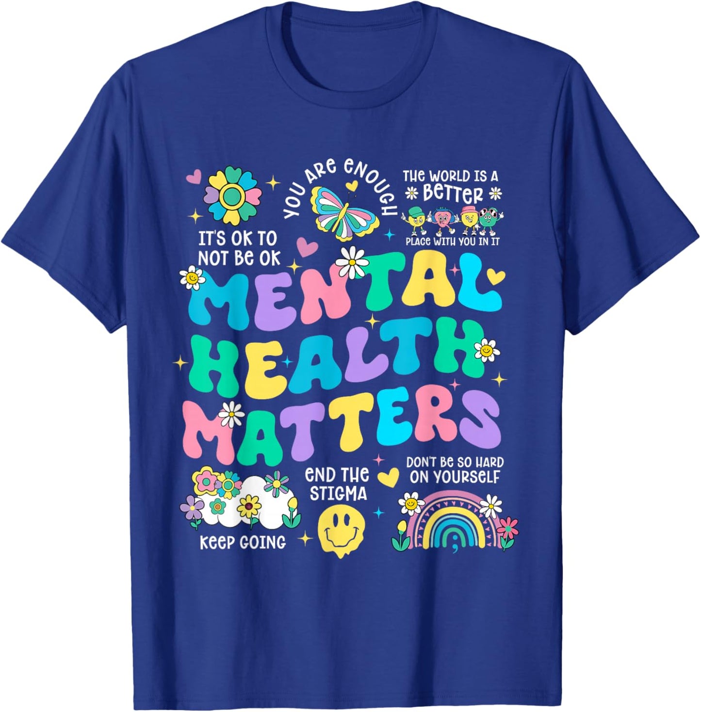 Mental Health Matters Awareness Therapy Human Brain Illness T-Shirt - T-Shirt | Royal