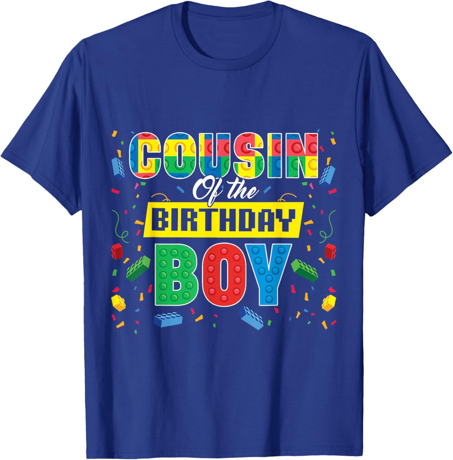 Cousin of The Birthday Boy Brick Buiilder Kids Birthday T-Shirt - T-Shirt | Royal