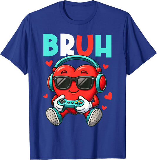 Bruh Heart Gamer Video Gaming Controller Valentine Boys T-Shirt - T-Shirt | Royal