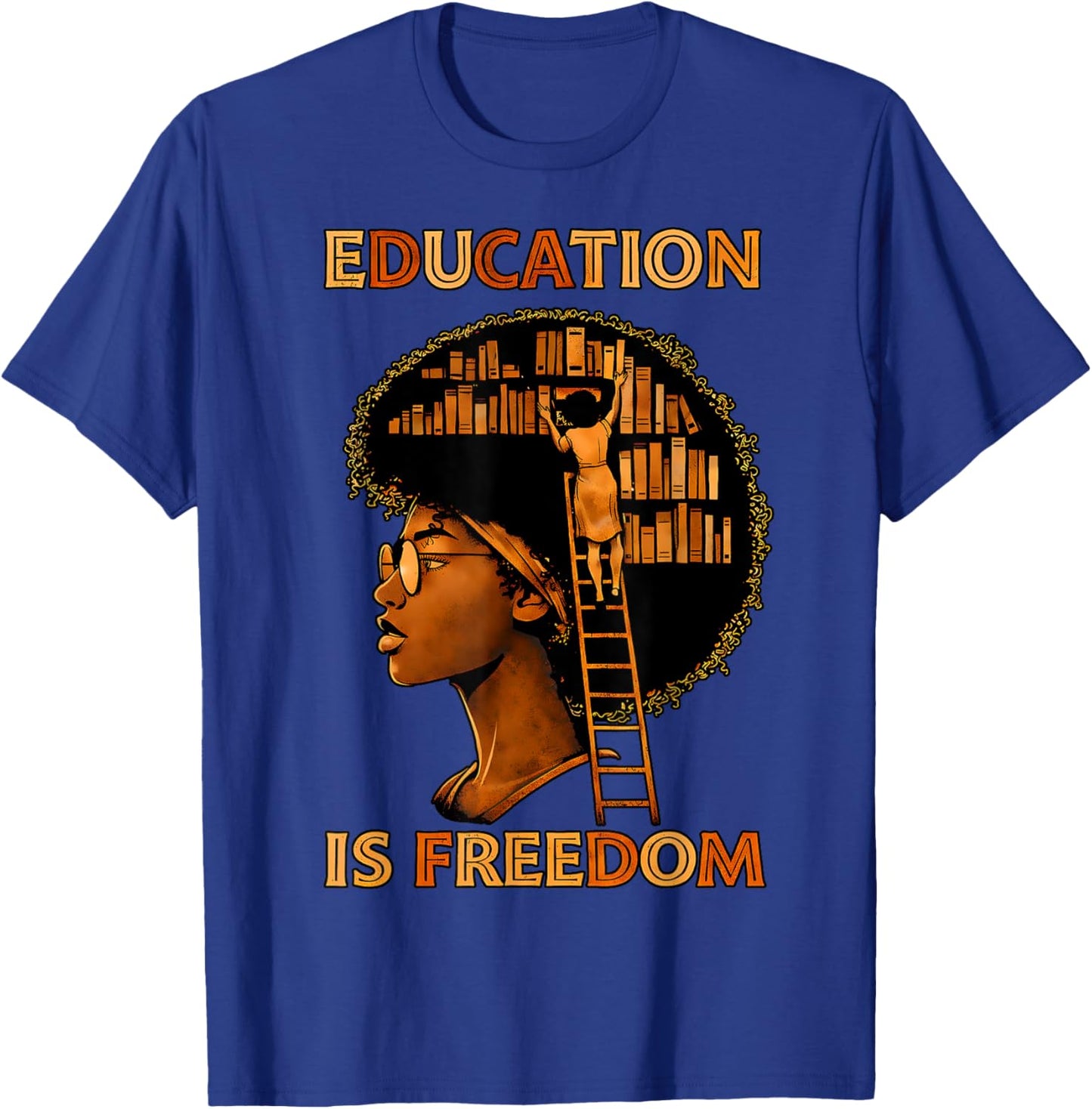 Education is Freedom Black Teacher Book Black History Month T-Shirt - T-Shirt | Royal