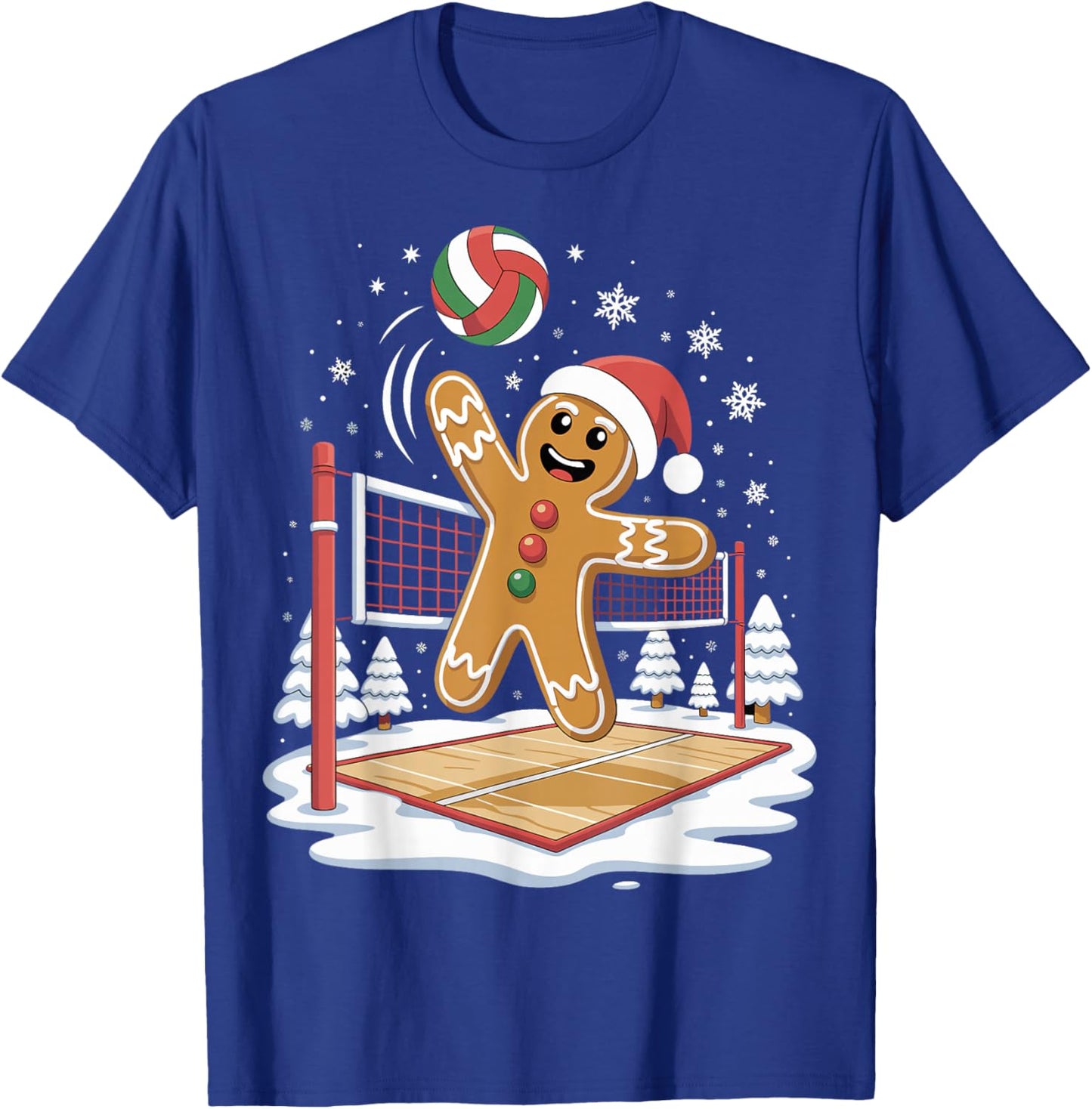 Funny Gingerbread Volleyball Player Christmas T-Shirt - T-Shirt | Royal