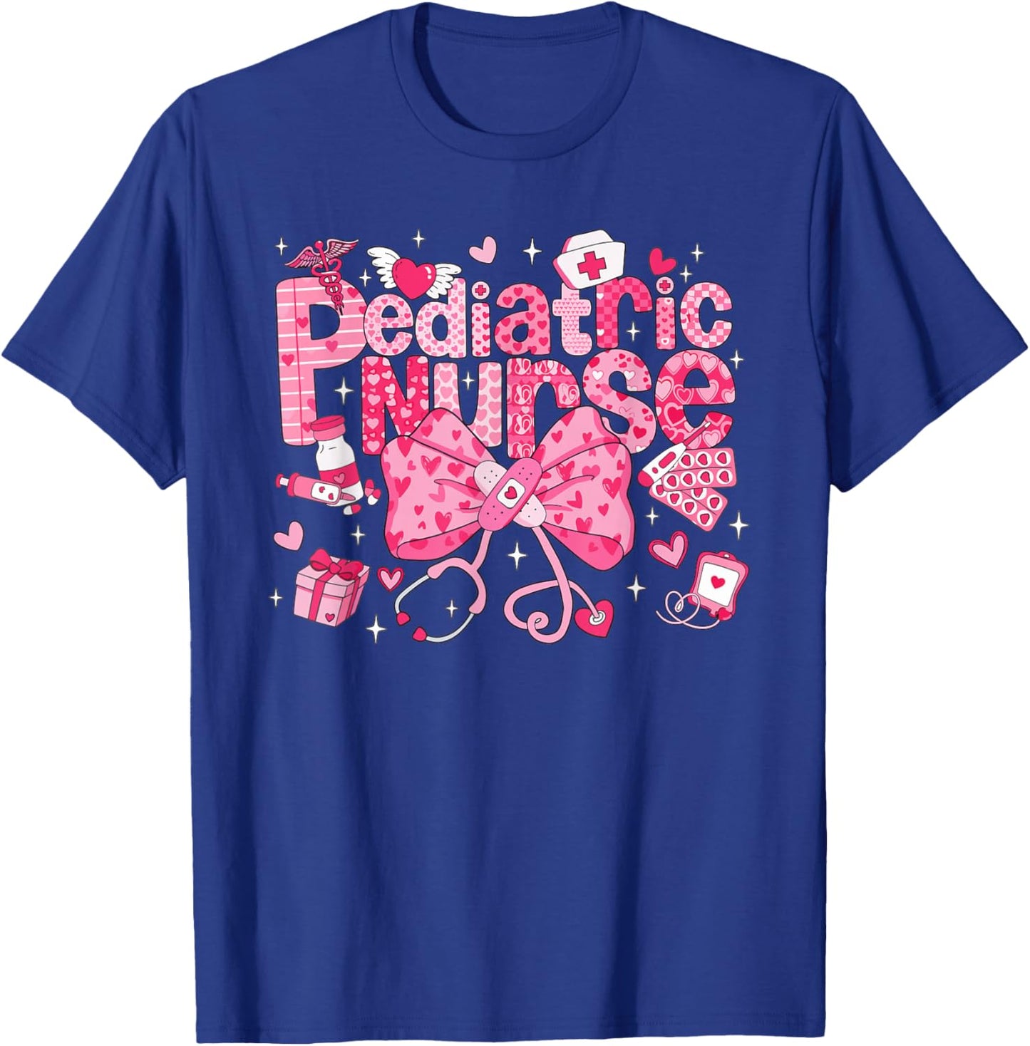 Pediatric Nurse Valentines Peds RN Heart Medical Bow T-Shirt - T-Shirt | Royal