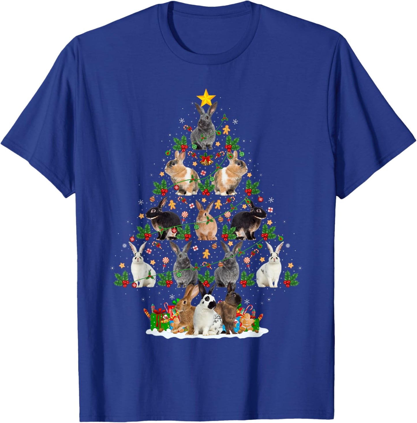 Bunny Rabbit Christmas Tree Lights Decor Pet Animals Xmas T-Shirt - T-Shirt | Royal