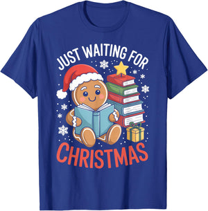 Just Waiting for Christmas Gingerbread Book Reading T-Shirt - T-Shirt | Royal