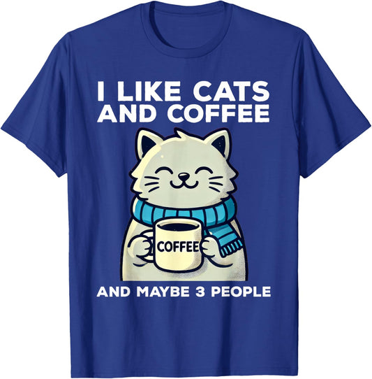 I Like Cats and Coffee and Maybe 3 People Funny Cat Retro T-Shirt - T-Shirt | Royal
