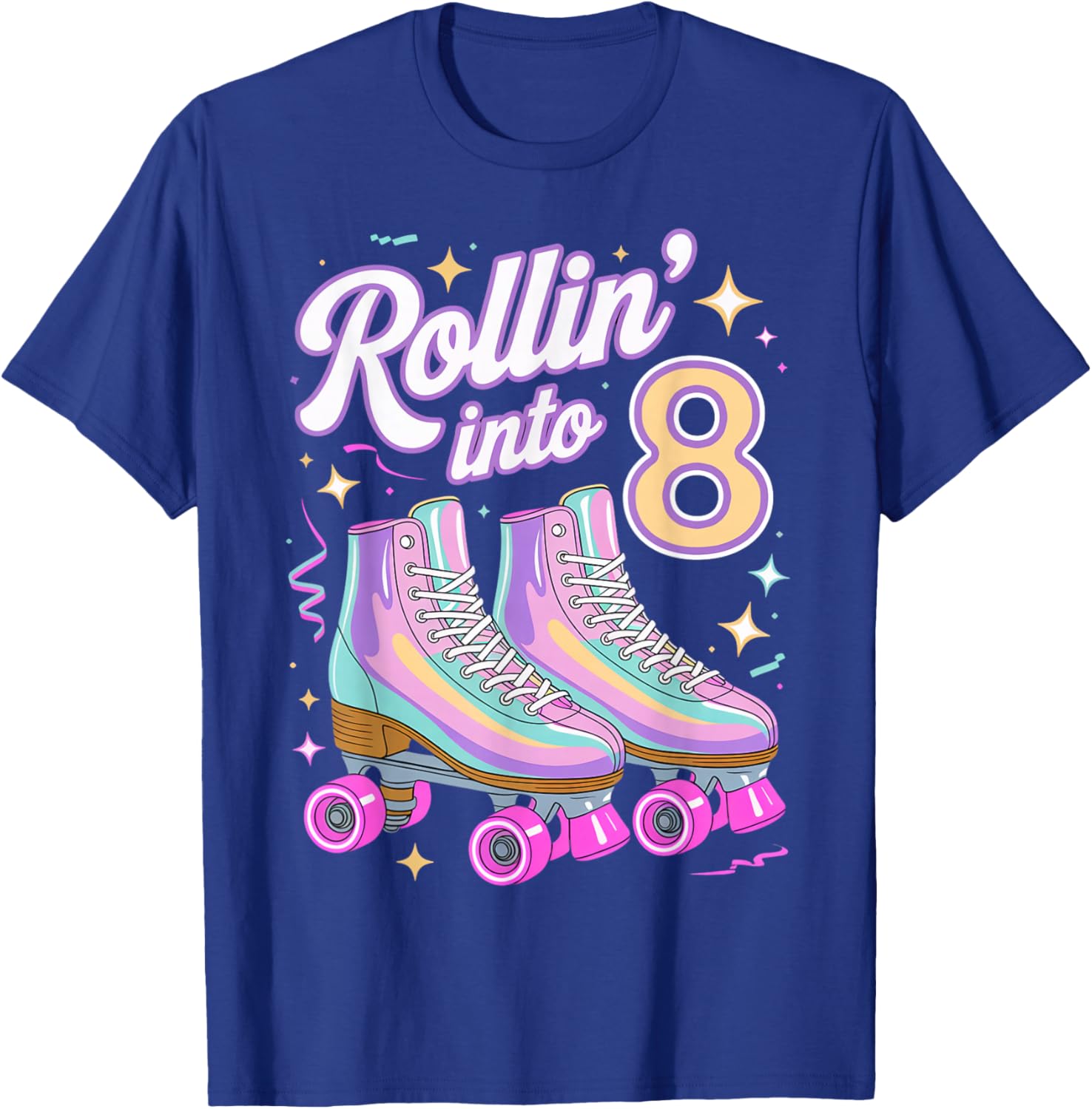 Rollin' Into 8 Roller Skating 8th Birthday Roller Skater T-Shirt - T-Shirt | Royal