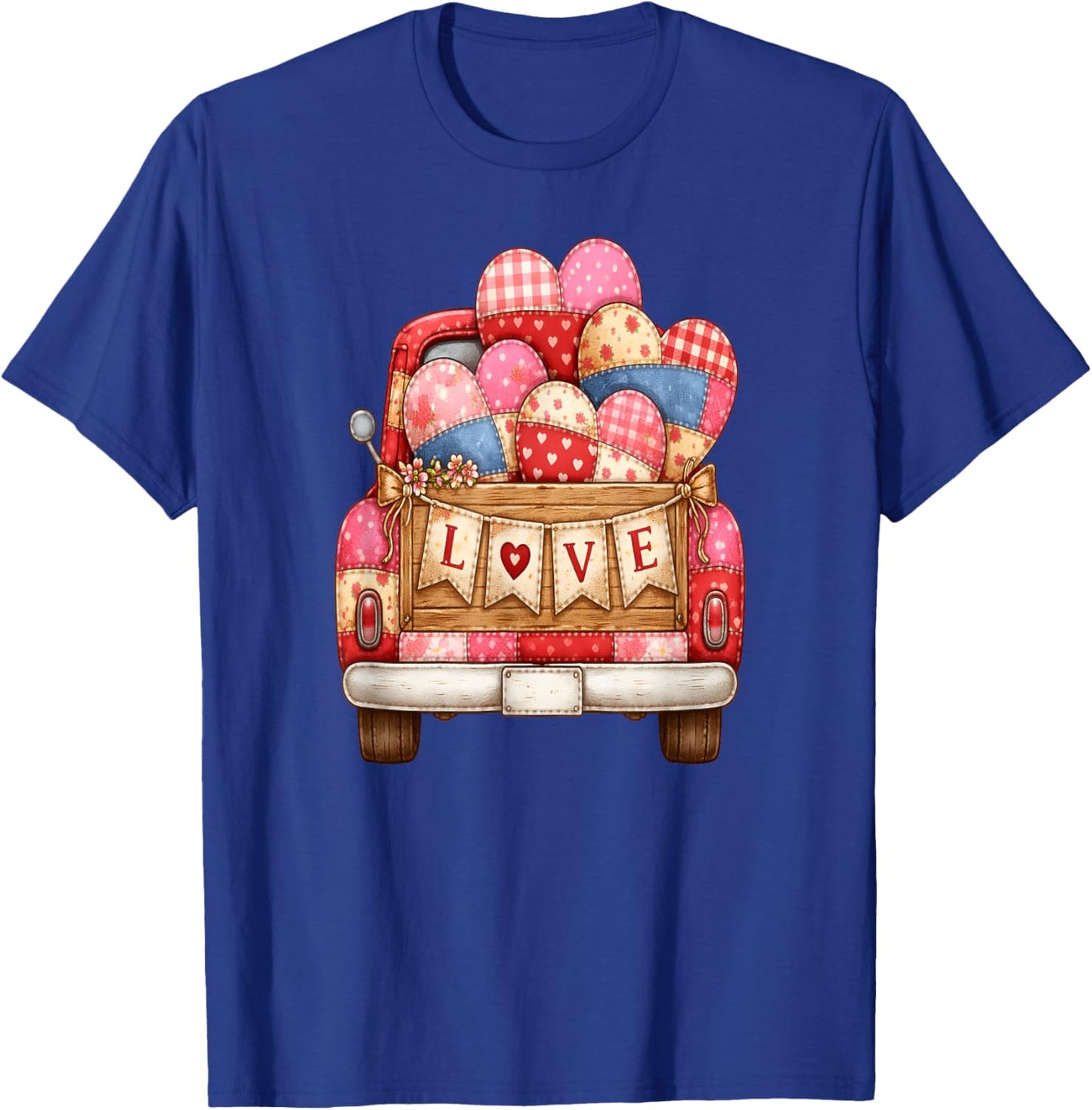 Vintage Valentine Truck Farmhouse Love with Quilted Hearts T-Shirt - T-Shirt | Royal