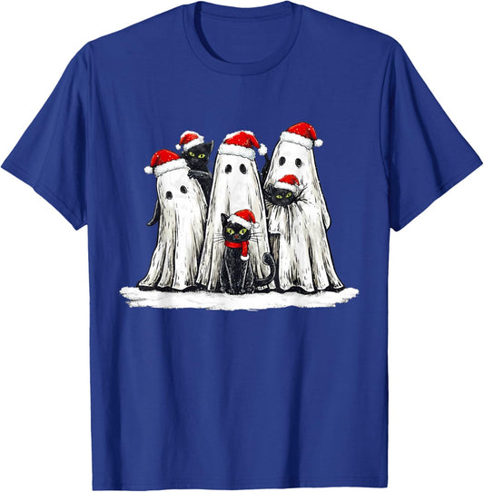 Vintage Christmas Ghost Holding Black Cat Groovy T-Shirt - T-Shirt | Royal
