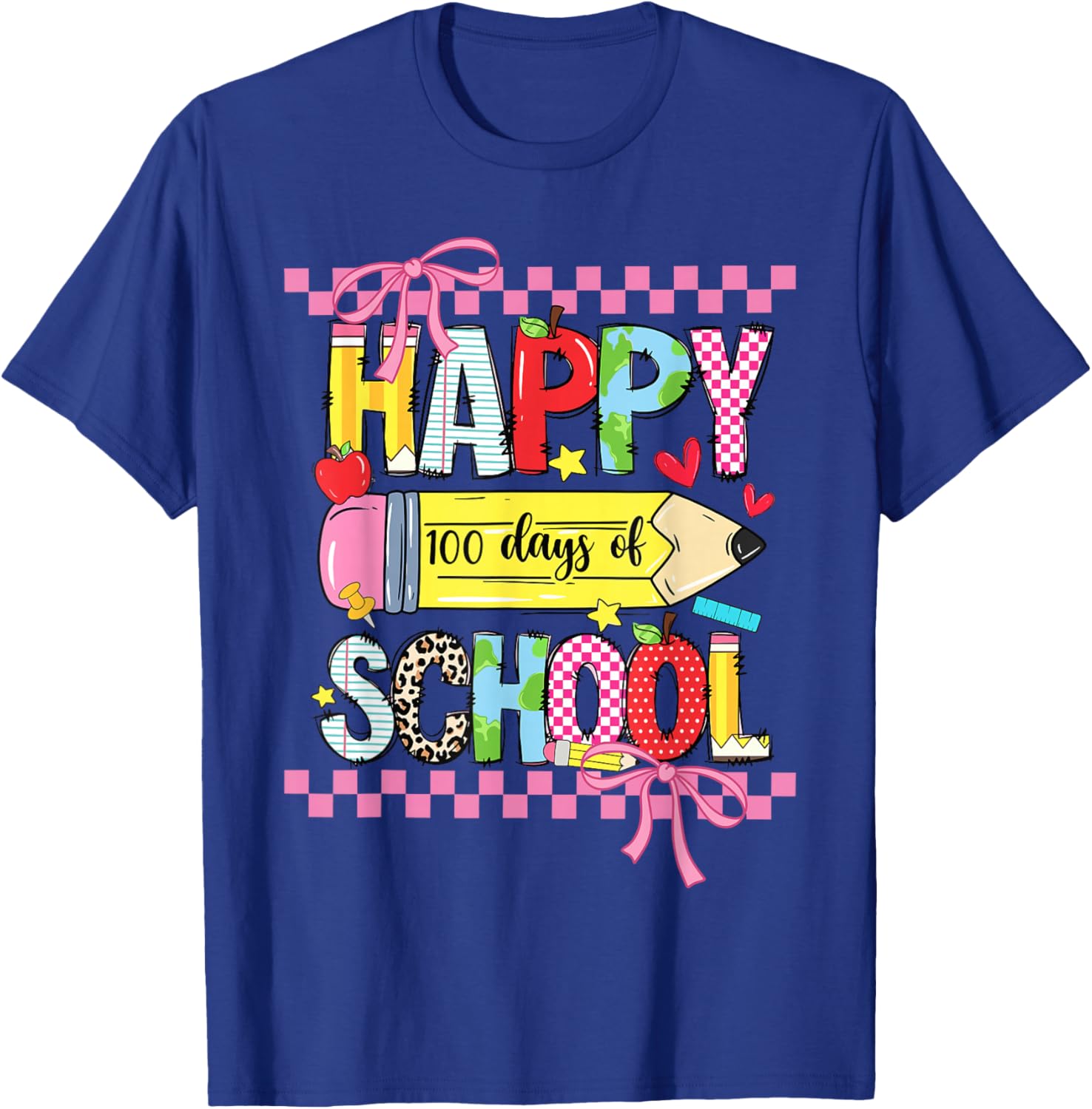 Happy 100th Day of School Teacher Girls Coquette Bow 100 Day T-Shirt - T-Shirt | Royal
