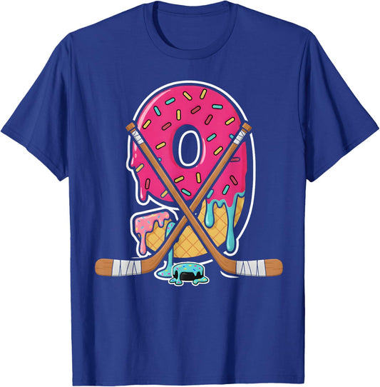 9 Year Old Hockey Ice Cream Drip Youth 9th Birthday Boys T-Shirt - T-Shirt | Royal