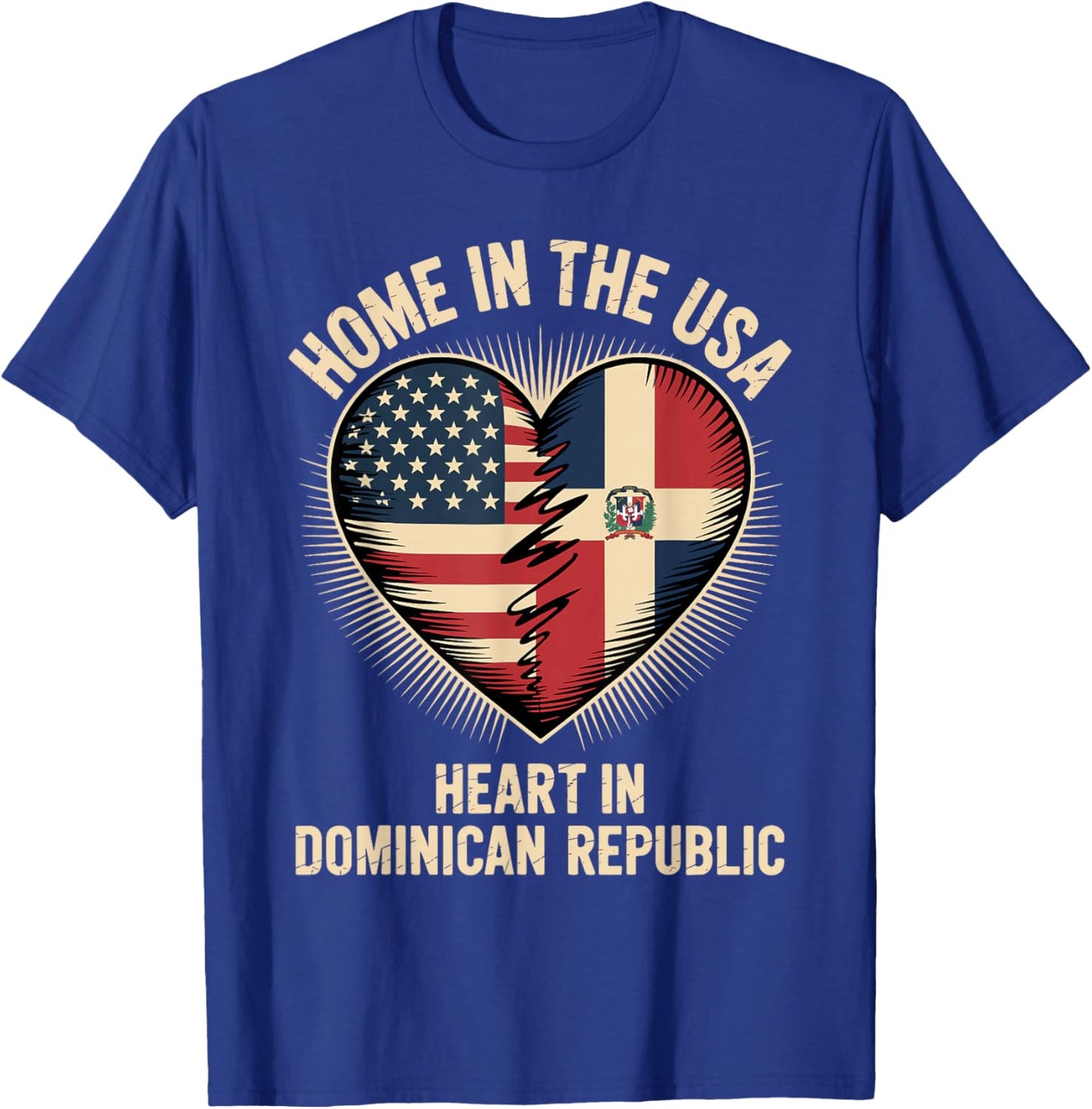 Home in The USA Heart in Dominican Republic American America T-Shirt - T-Shirt | Royal