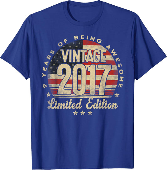 Vintage 2017 Limited Edition USA Flag 9-Year-Old Age 9 T-Shirt - T-Shirt | Royal