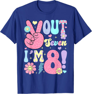 Groovy Peace Out Seven I'm 8 Years Old 8th Birthday Girls Ki T-Shirt - T-Shirt | Royal