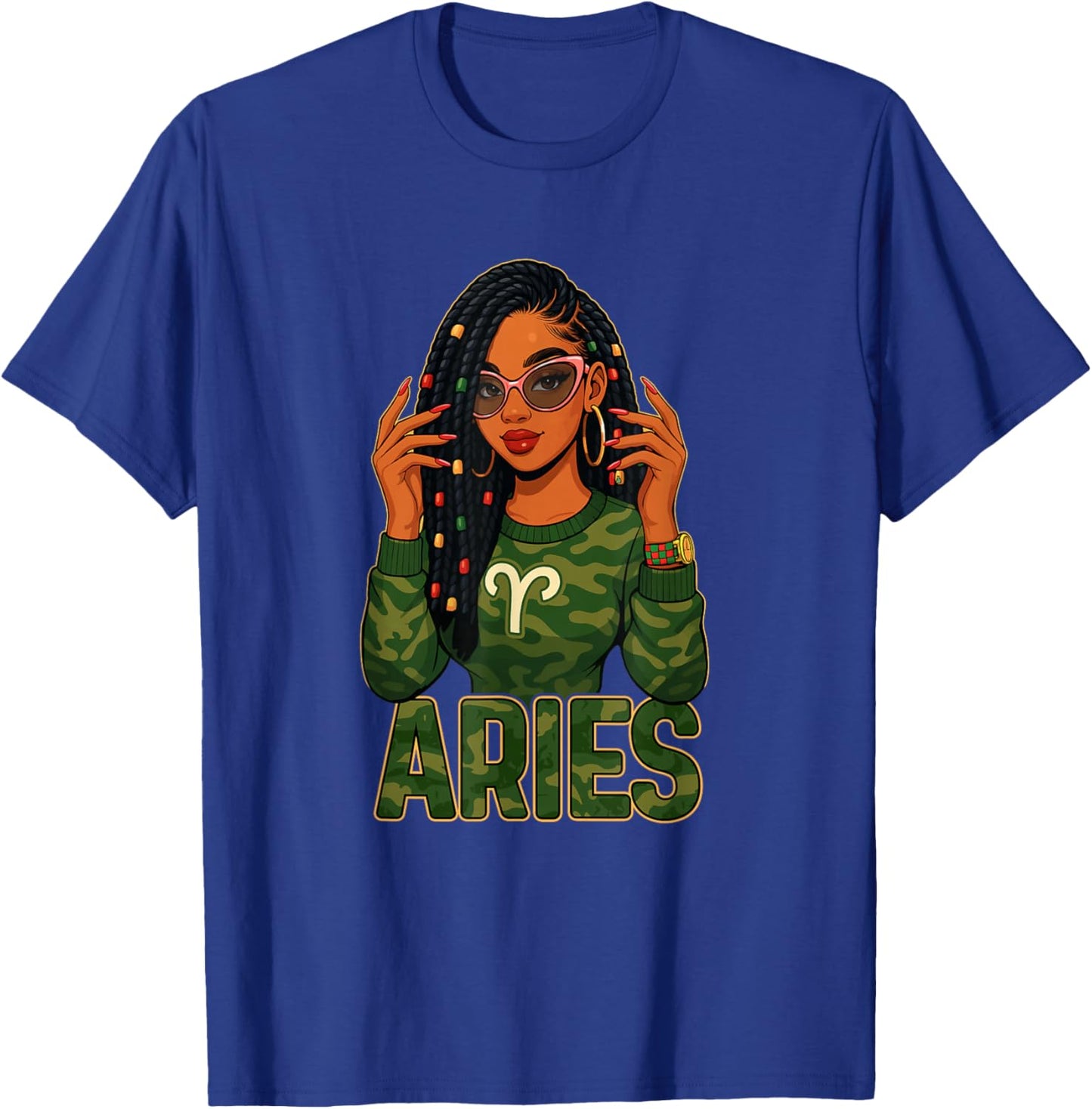 Aries Queen Aries Zodiac Sign Loc'd Afro Girl T-Shirt - T-Shirt | Royal