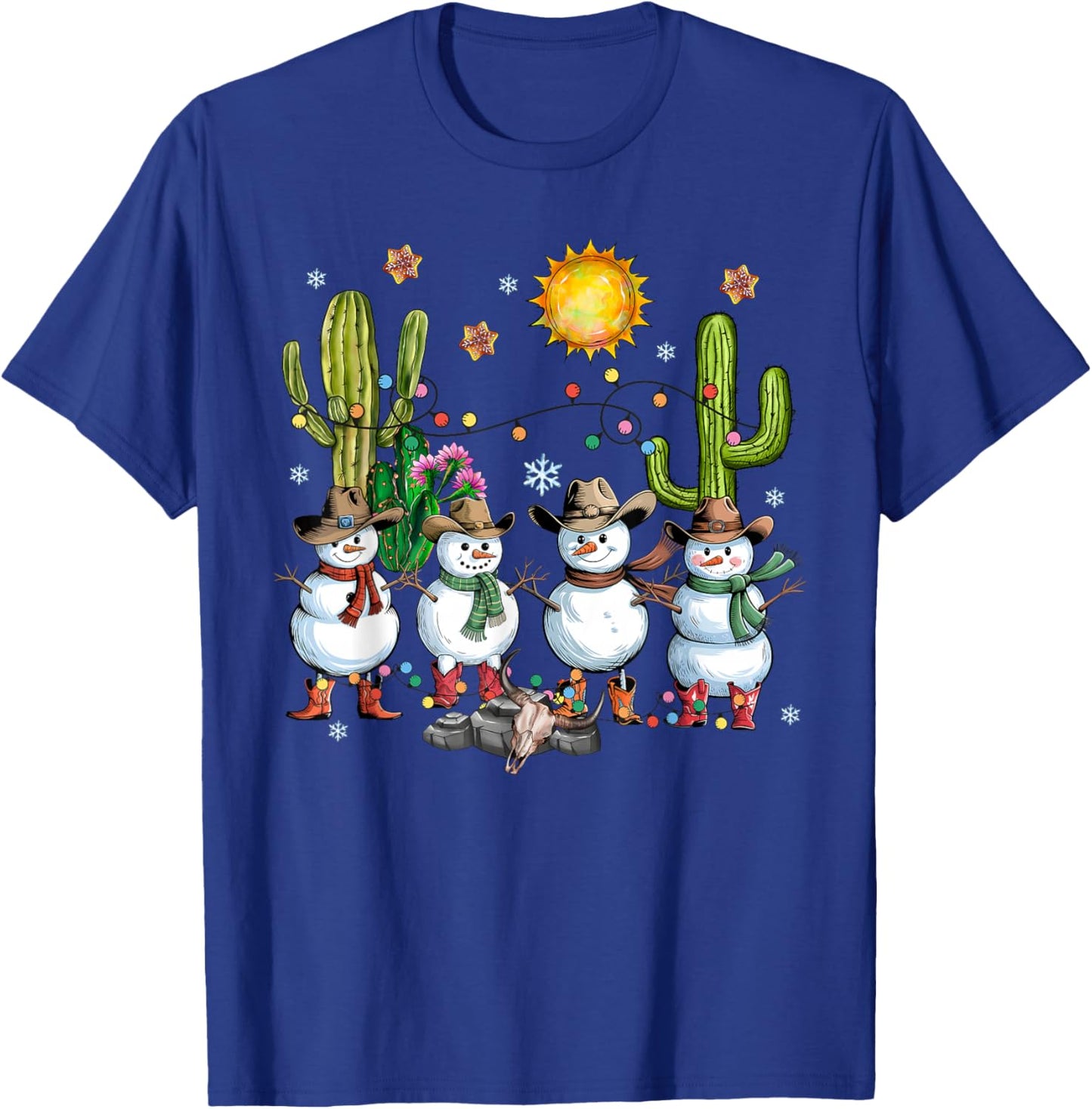 Snowman Cowboy Christmas Howdy Western Xmas Lights Boys Kids T-Shirt - T-Shirt | Royal