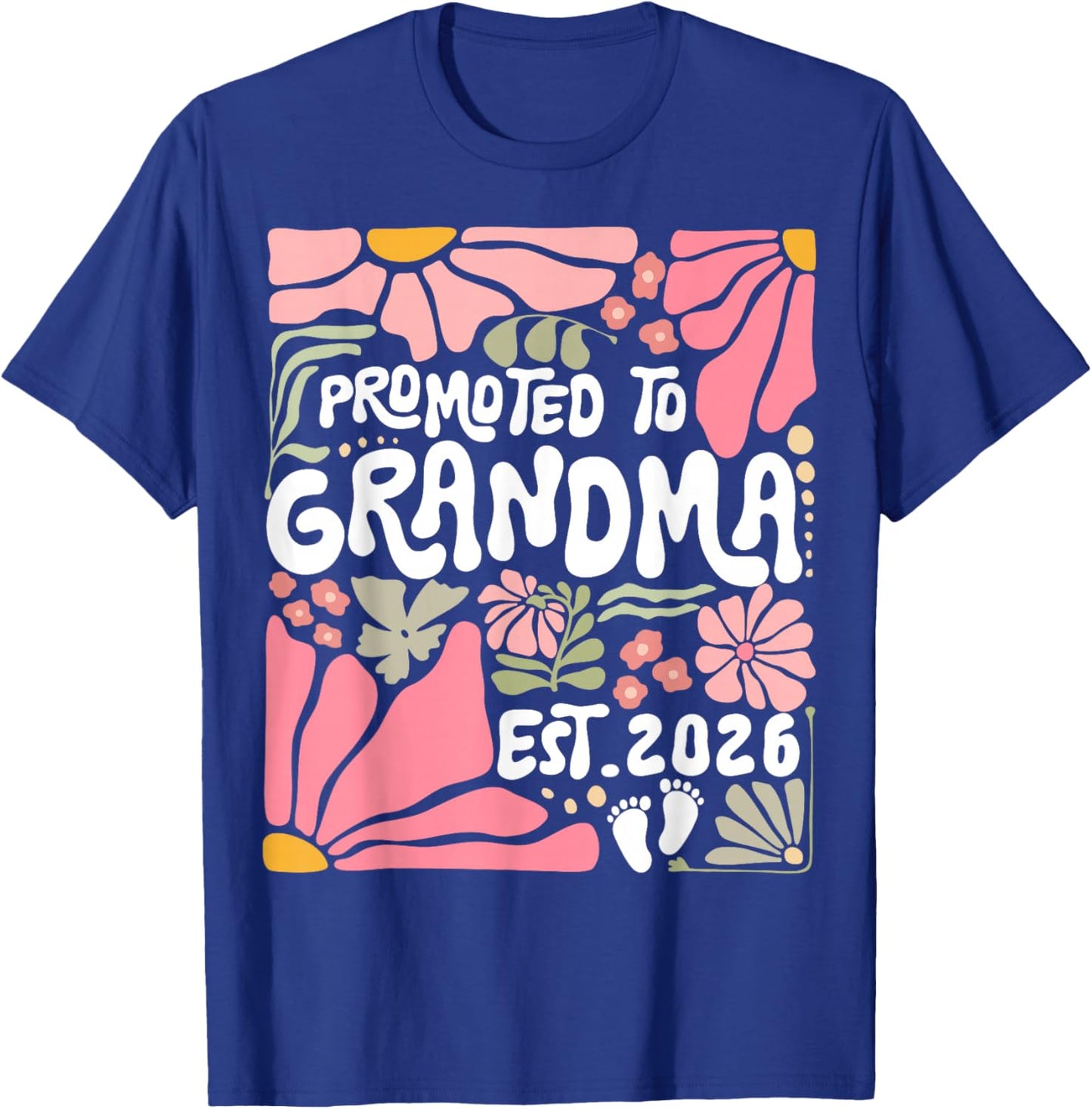 Promoted to Grandma Est. 2026 Boho Floral Grandmother Flower T-Shirt - T-Shirt | Royal