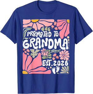 Promoted to Grandma Est. 2026 Boho Floral Grandmother Flower T-Shirt - T-Shirt | Royal