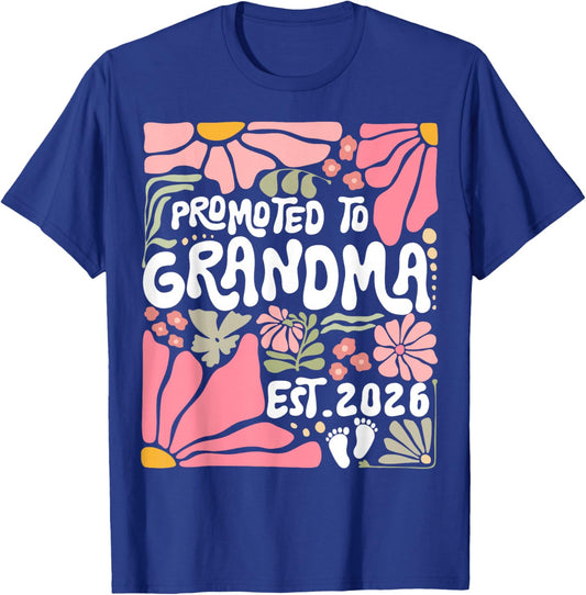 Promoted to Grandma Est. 2026 Boho Floral Grandmother Flower T-Shirt - T-Shirt | Royal