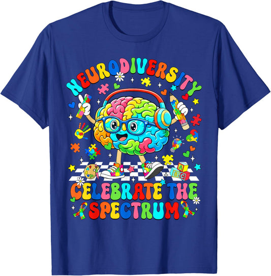 Neurodiversity Brain Autism Awareness ASD ADHD Men Women Kid T-Shirt - T-Shirt | Royal