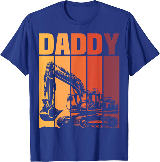 Daddy Excavator Matching Family Construction Birthday Party T-Shirt - T-Shirt | Royal