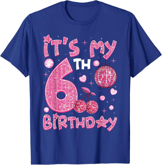 It's My 6th Birthday Groovy Bday Girl 6 Disco Ball T-Shirt - T-Shirt | Royal