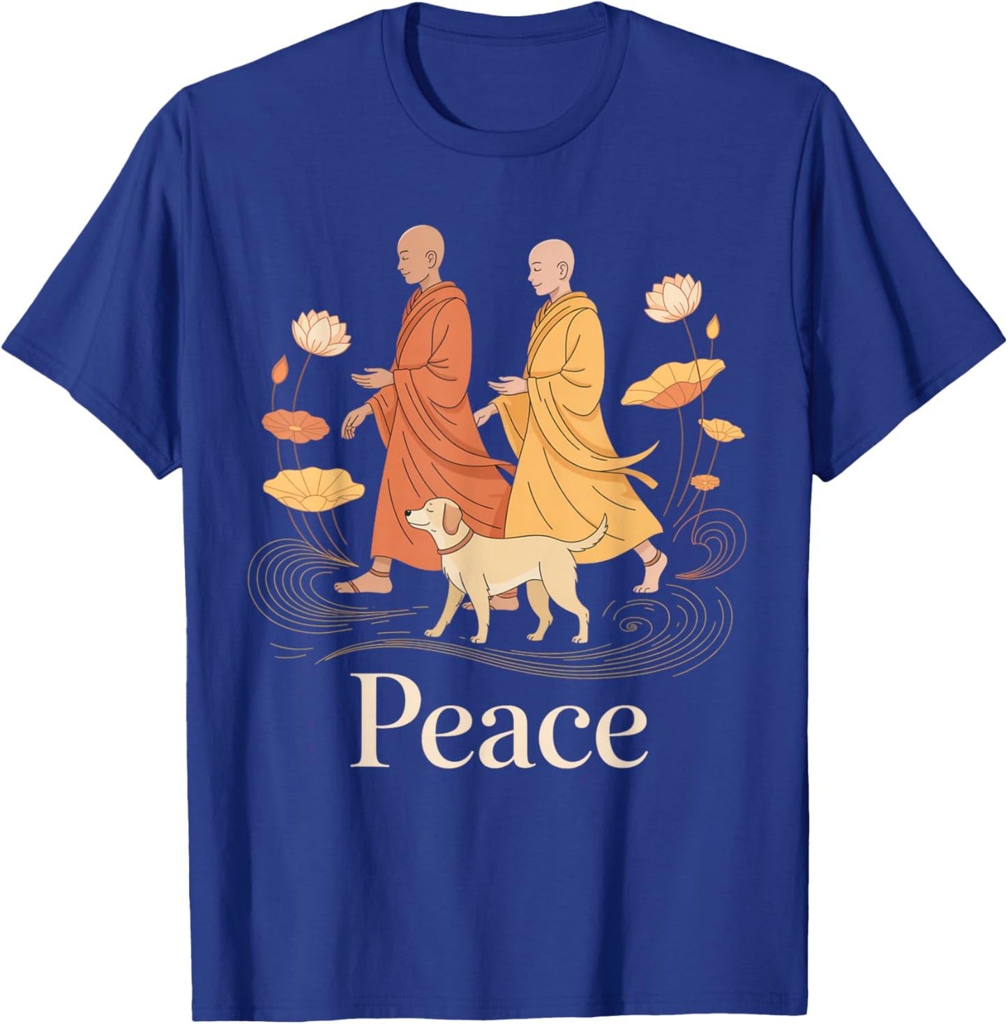 Peace Walking Monks Zen Calm Minimalist Art T-Shirt - T-Shirt | Royal