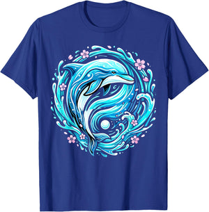 Cute Dolphin Ocean Wave Floral T-Shirt - T-Shirt | Royal