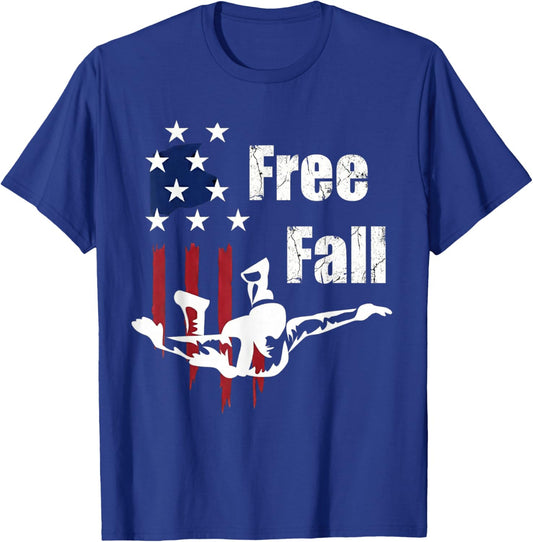 Free Fall Skydiving Patriotic American Flag Skydiver T-Shirt - T-Shirt | Royal