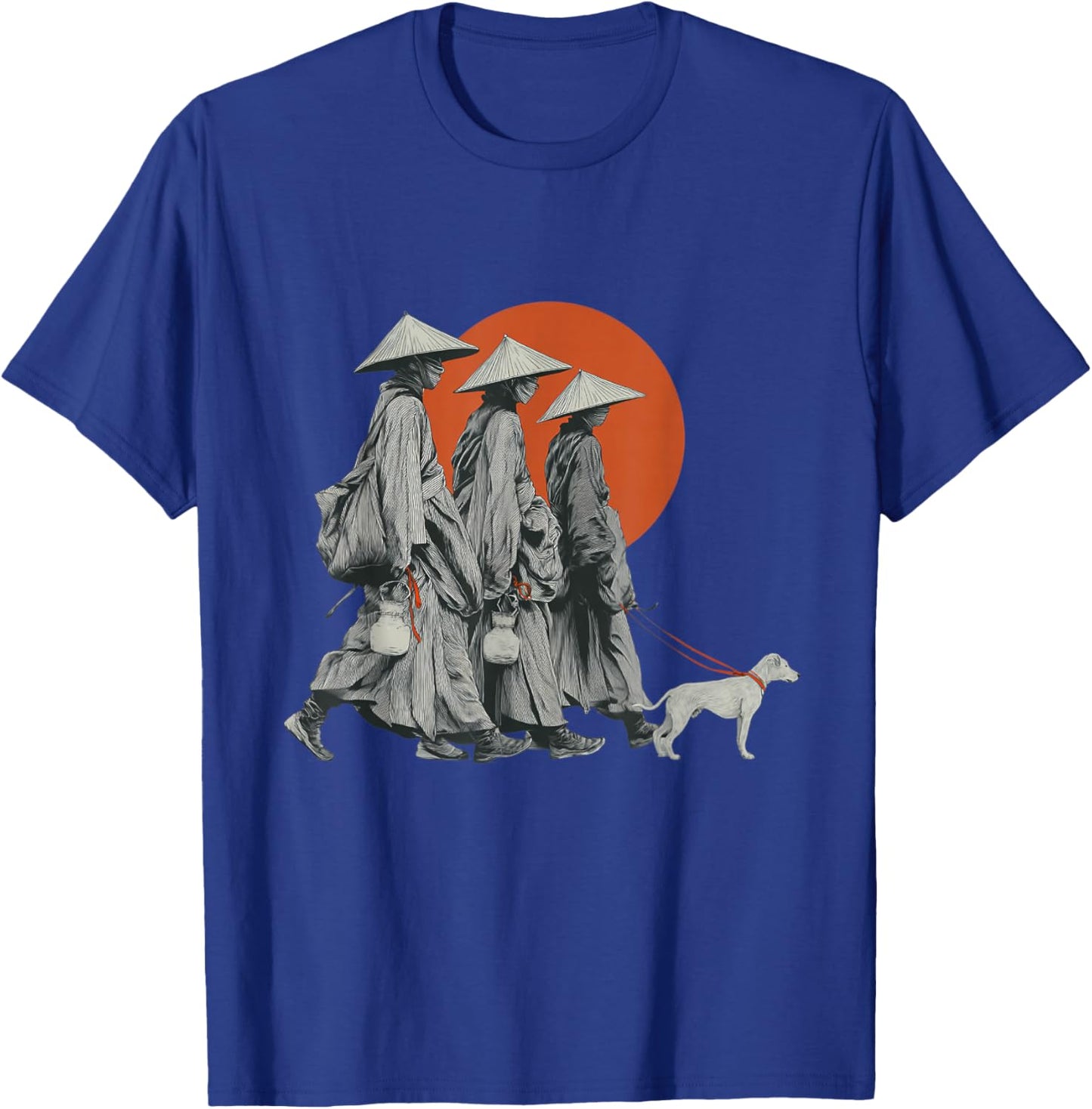 Walk for Peace Monks with Aloka Dog Minimalist Zen Art T-Shirt - T-Shirt | Royal