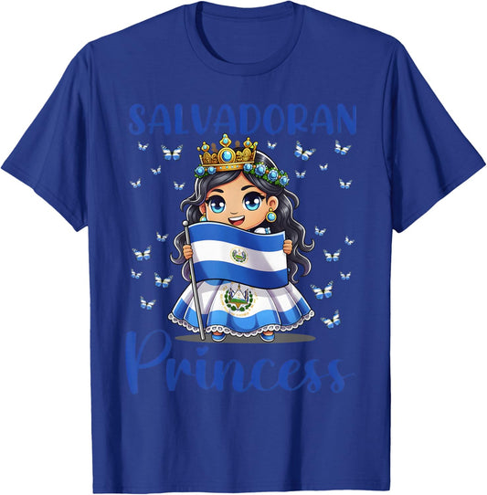Salvadoran Princess Flag Butterfly Cute Chibi T-Shirt - T-Shirt | Royal