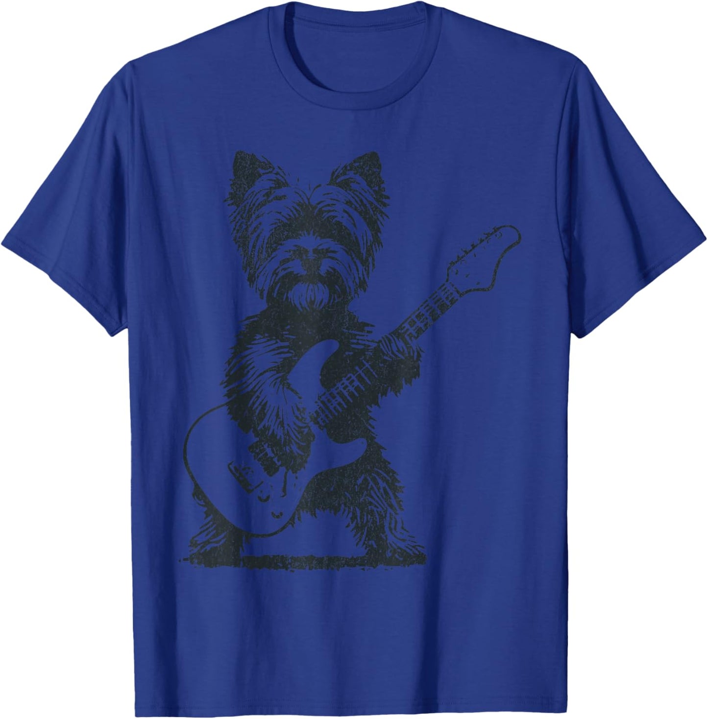 Vintage Yorkie Rock Dog Playing Guitar Funny Music Art T-Shirt - T-Shirt | Royal