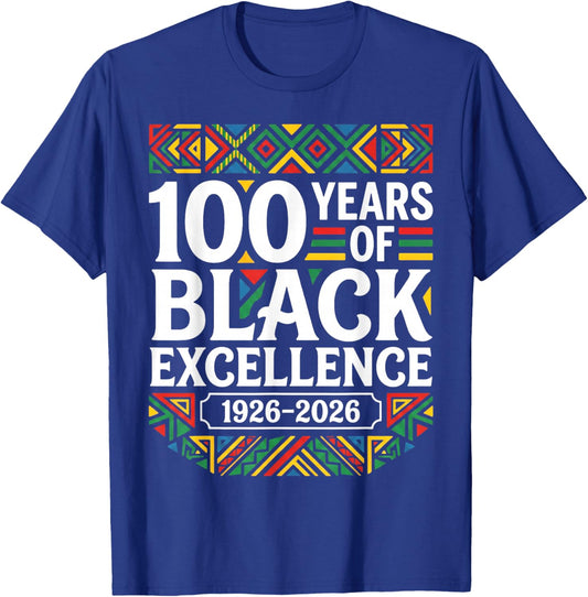 Black History Month 100 Years of Black Excellence Centennial T-Shirt - T-Shirt | Royal