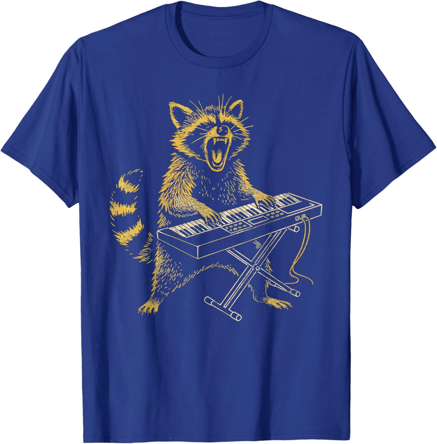Vintage Raccoon Playing Piano Rock Keyboard Musical Teacher T-Shirt - T-Shirt | Royal