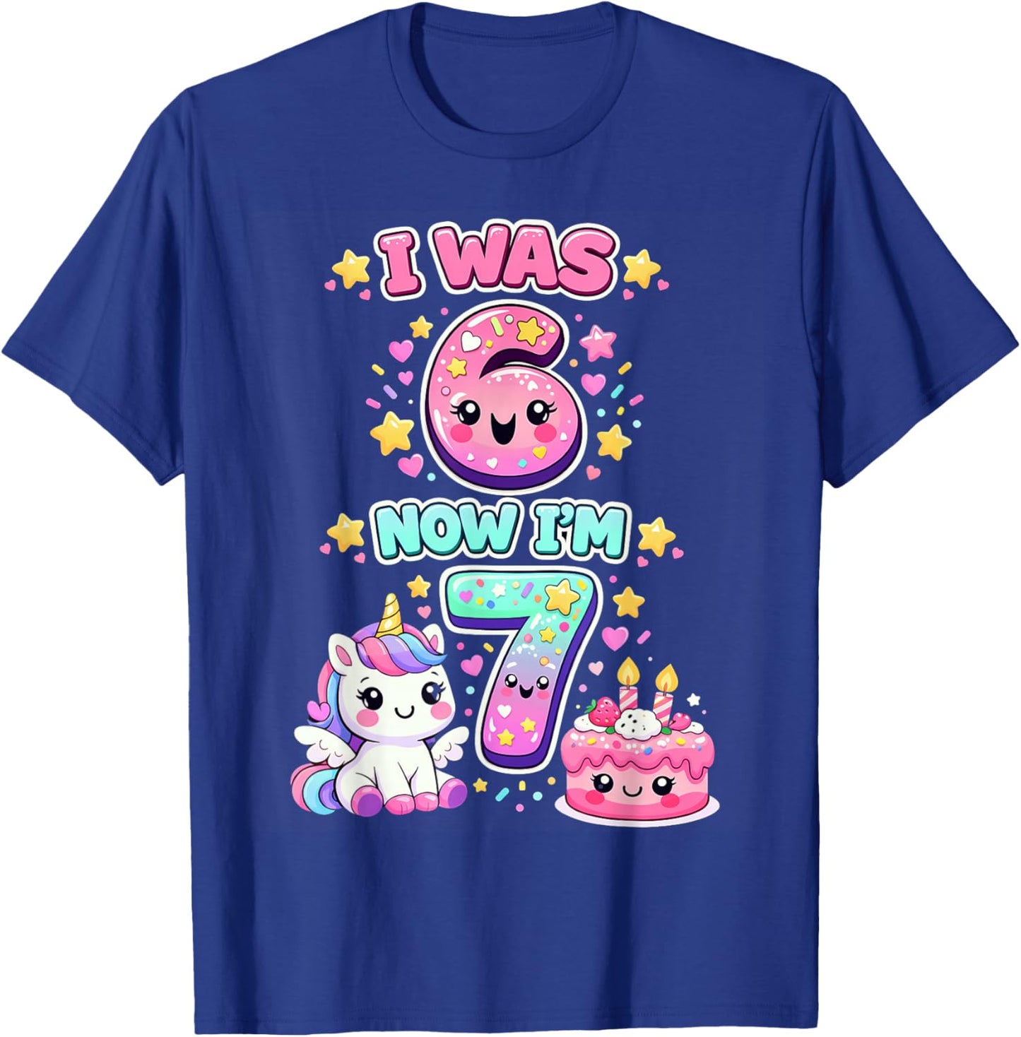 I was 6 Now I'm 7 6 7 Unicorn 7 Years Old Birthday Kids Girl T-Shirt - T-Shirt | Royal