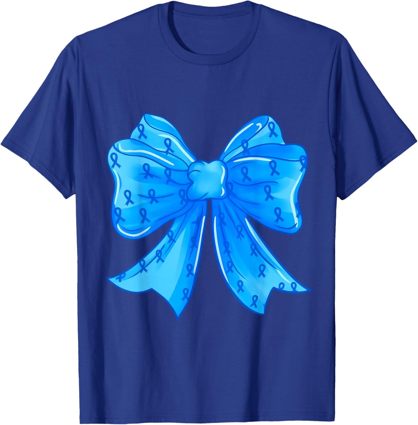Diabetes Awareness Girly Coquette Bow Blue Ribbon Cute T-Shirt - T-Shirt | Royal