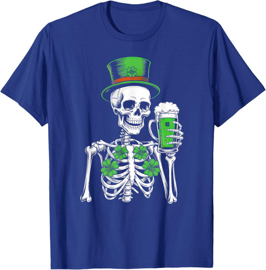 Sugar Skull Shamrock St Patricks Day Men Women Beer Drinking T-Shirt - T-Shirt | Royal
