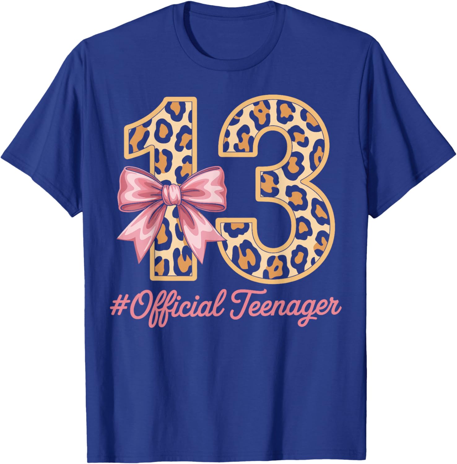 13th Birthday Leopard Bow Official Teenager 13 Year Old T-Shirt - T-Shirt | Royal