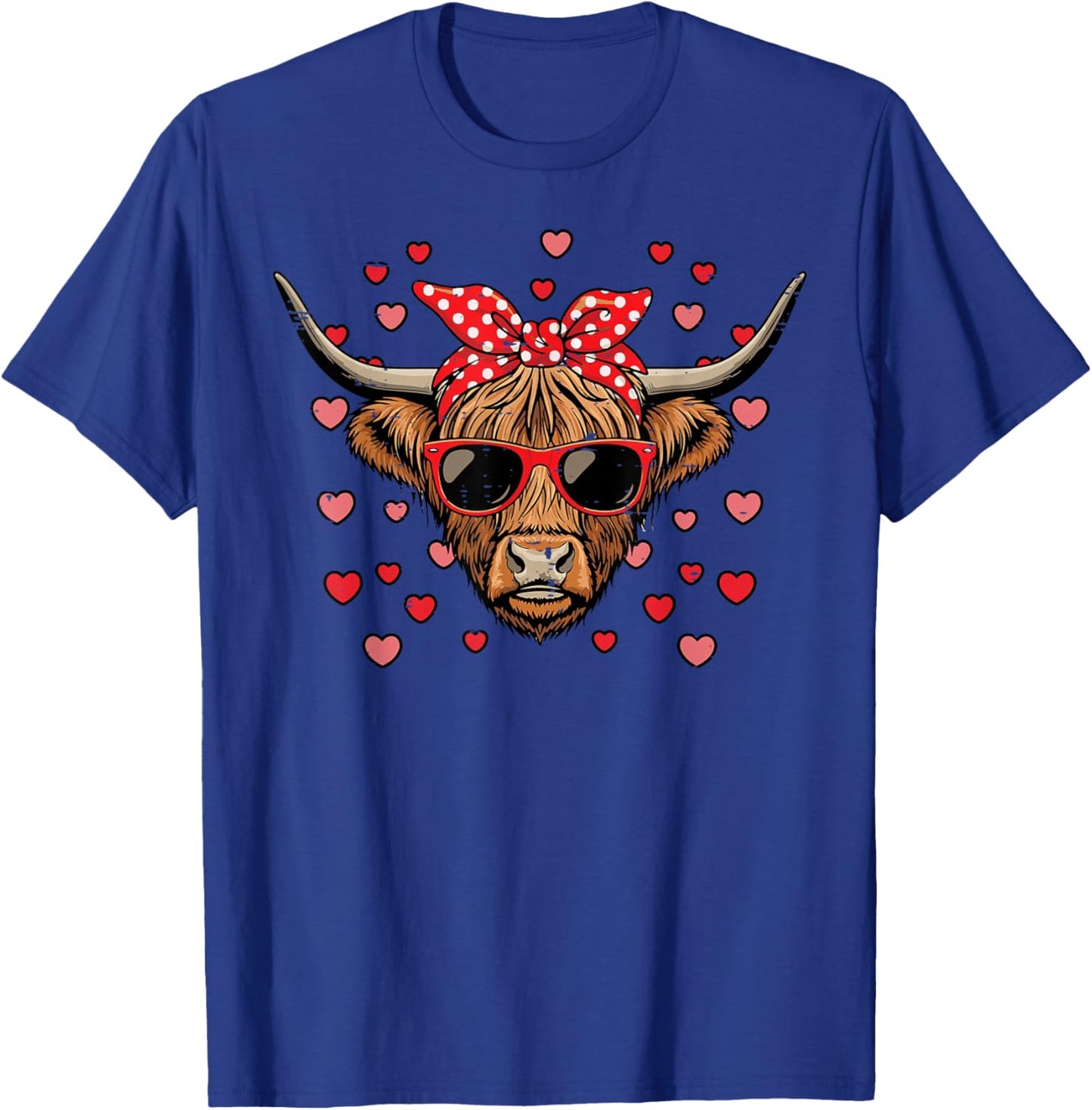 Valentines Day Highland Cow Bandana Farm Women Girls Kids T-Shirt - T-Shirt | Royal