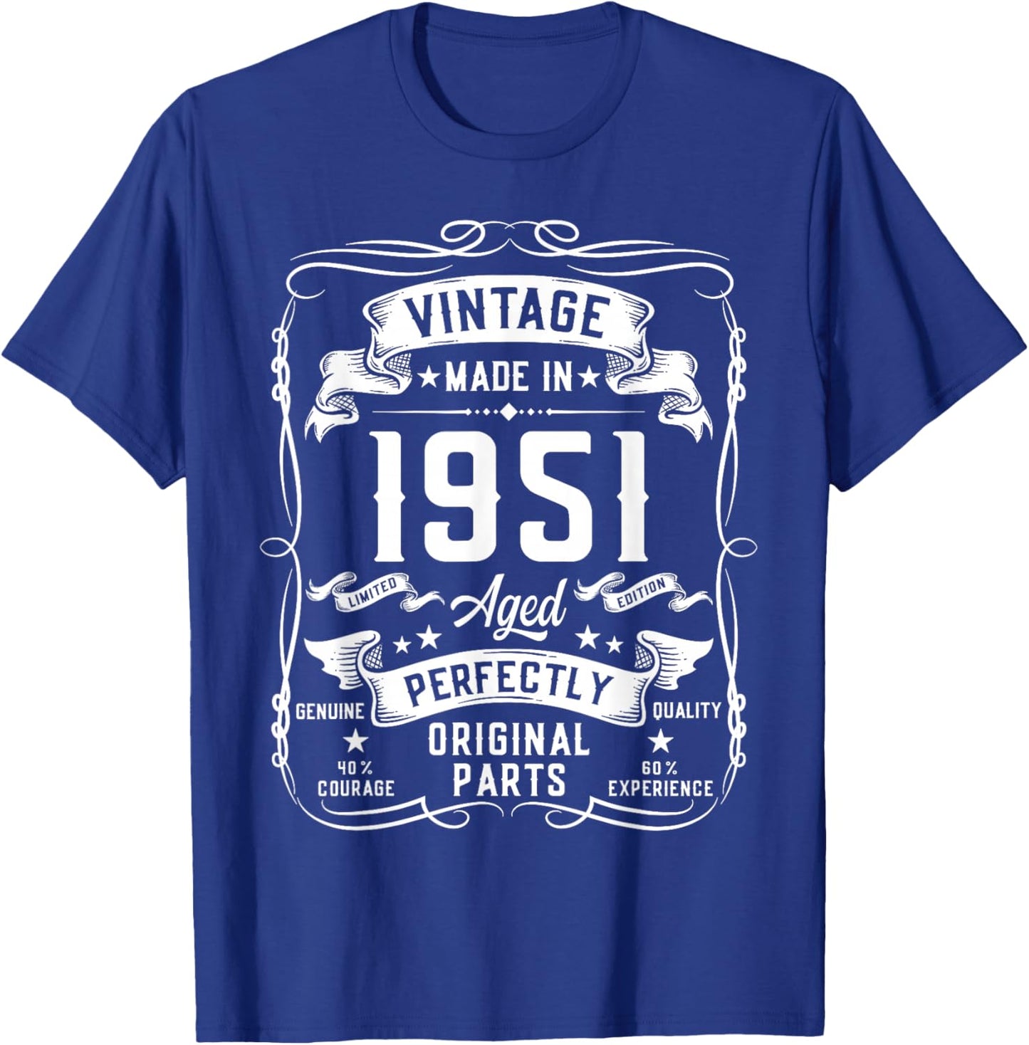 Vintage 1951 75yr 75th Birthday Gifts 75 Years Old T-Shirt - T-Shirt | Royal