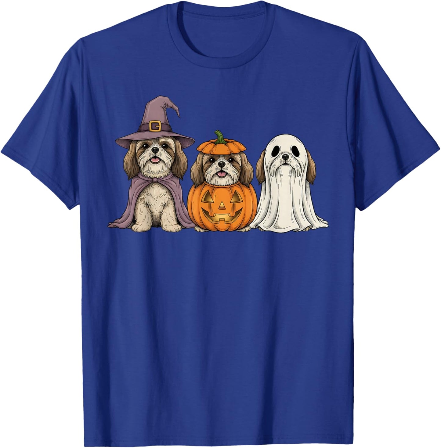 Spooky Ghost Shih Tzu Pumpkin Halloween Dog Lover T-Shirt - T-Shirt | Royal