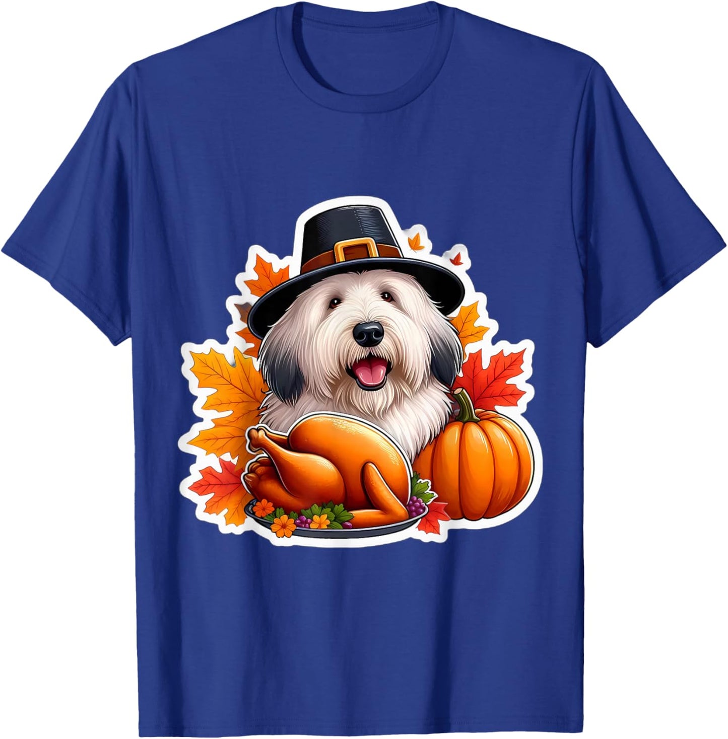 Thanksgiving Old English Sheepdog Dog Owner Lover Funny Cute T-Shirt - T-Shirt | Royal
