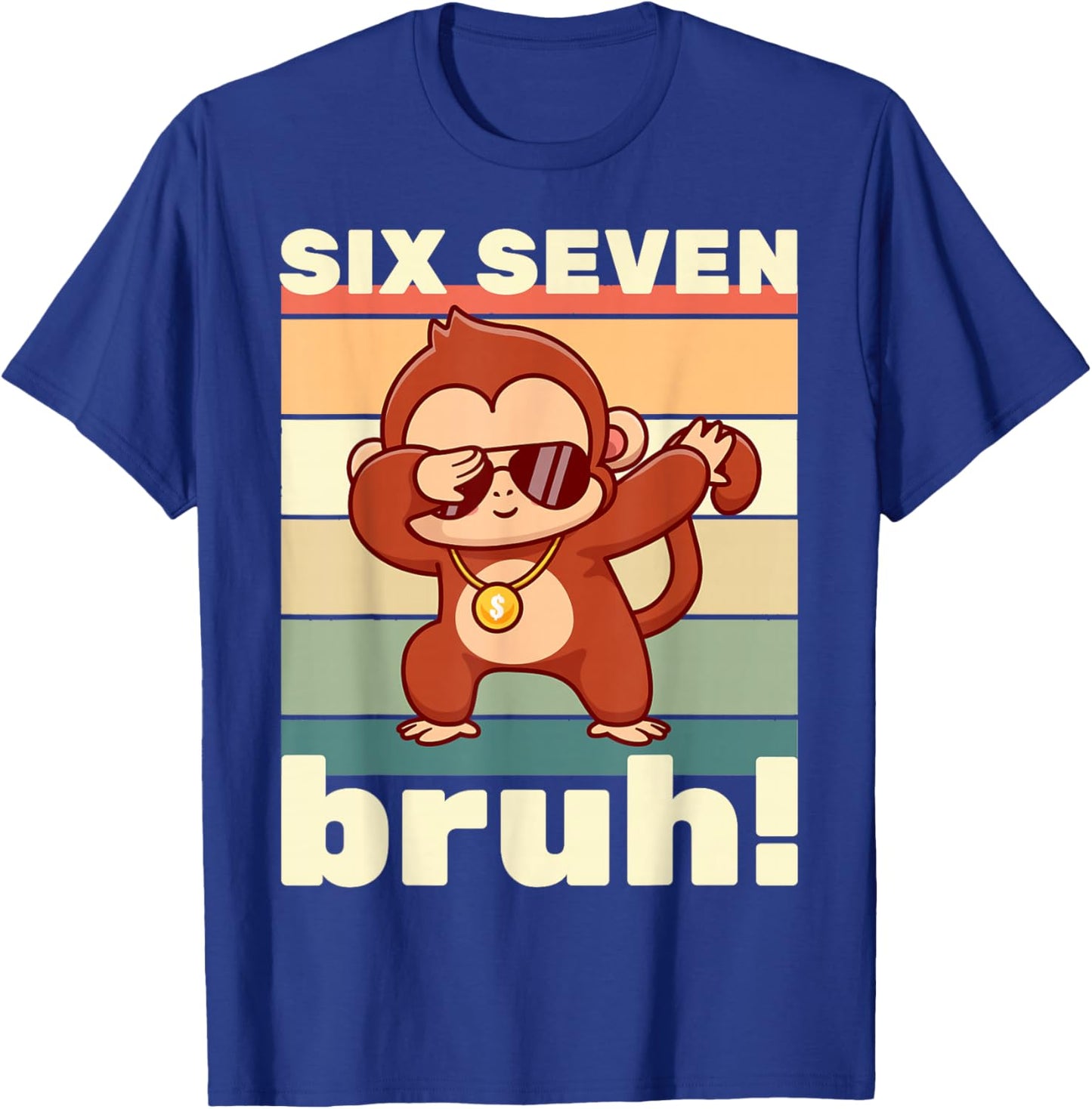 67 Meme Funny Six Seven Bruh Kids Boys Girls Dabbing Monkey T-Shirt - T-Shirt | Royal