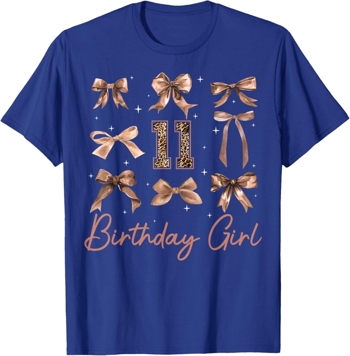 11th Birthday Girl Coquette Bow Leopard 11 Year Old Girls T-Shirt - T-Shirt | Royal