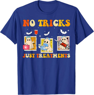 No Tricks Just Treatments Funny Halloween Ghost Nursing T-Shirt - T-Shirt | Royal