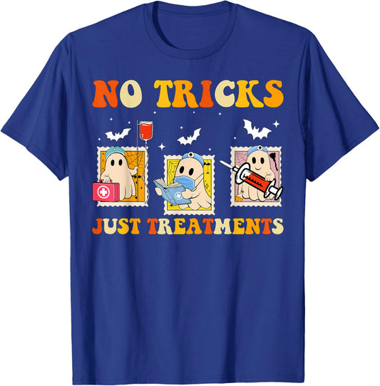 No Tricks Just Treatments Funny Halloween Ghost Nursing T-Shirt - T-Shirt | Royal