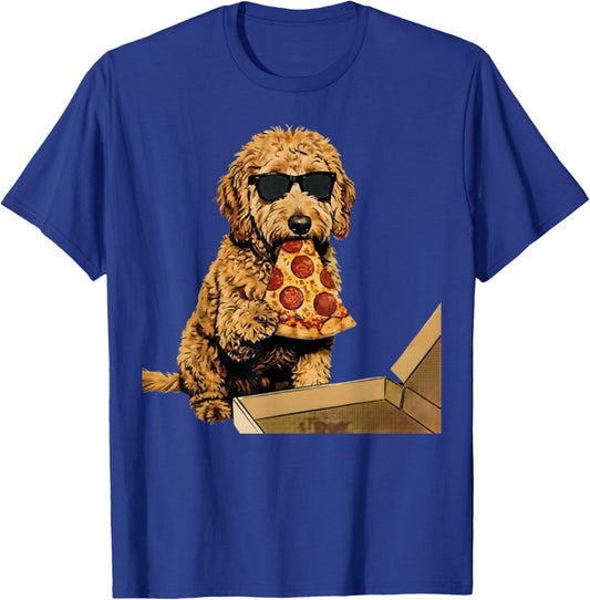 Funny Dog Eating Pizza Goldendoodle Meme T-Shirt - T-Shirt | Royal