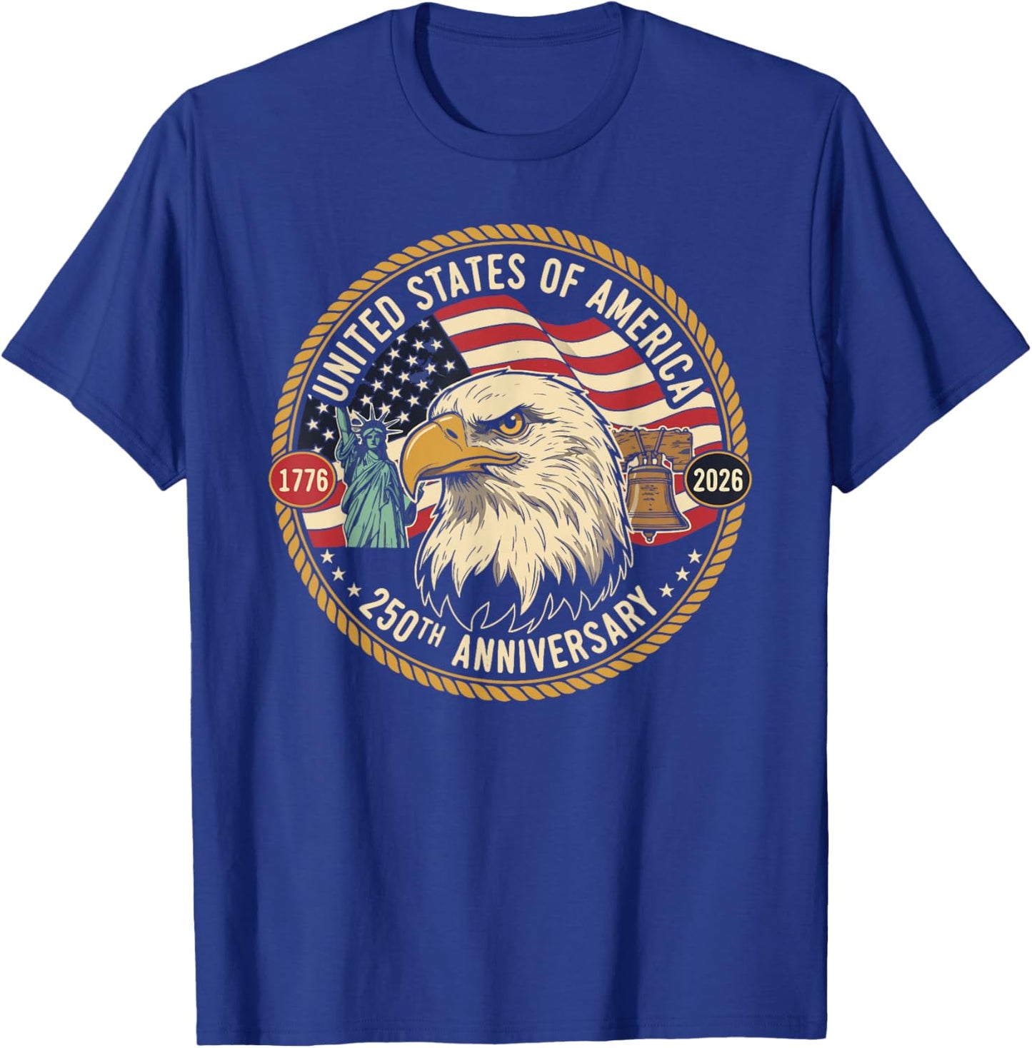 Vintage Eagle and USA Flag 250 Years 1776-2026 Anniversary T-Shirt - T-Shirt | Royal