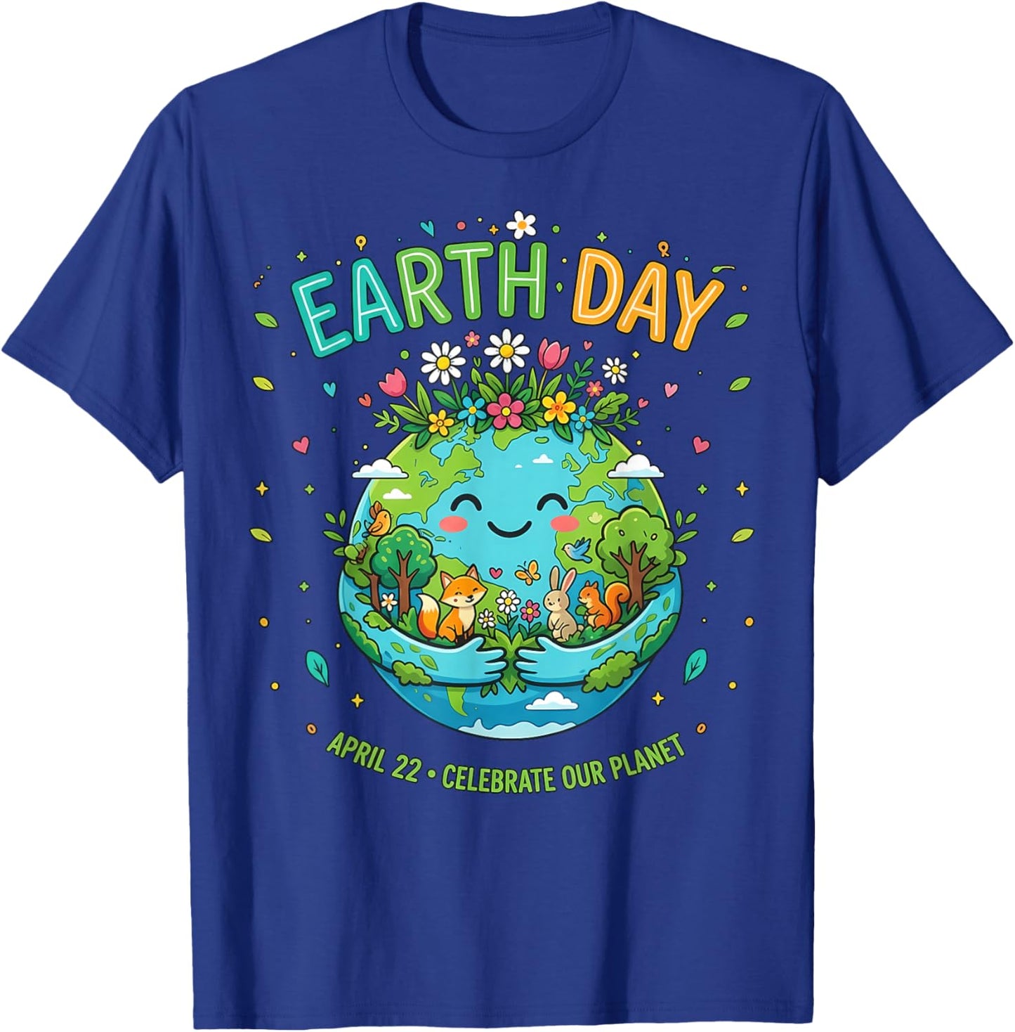 Earth Day 2026 Happy Earth Day Shirt Cute Earth with Floral T-Shirt - T-Shirt | Royal
