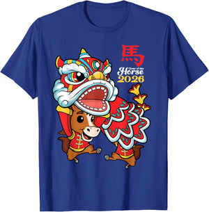 2026 Chinese New Year of The Horse Lunar Lion Dance Kids T-Shirt - T-Shirt | Royal