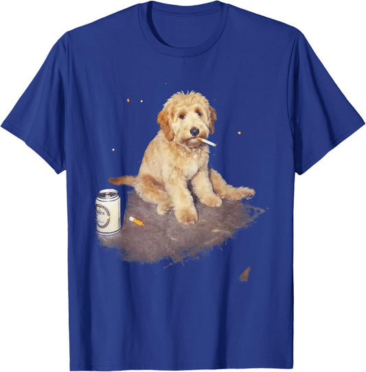 Funny Goldendoodle Smoking Meme Funny Smoking Dog Cigarette T-Shirt - T-Shirt | Royal